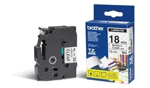 Brother TZe-141 - Standardní lepidlo - černá na průhledné - Role (1,8 cm x 8 m) 1 kazeta/y lamino páska - pro Brother PT-D600; P-Touch PT-18, 3600, 750, D450, D800, E500, E550, H101, H500, P750, P900