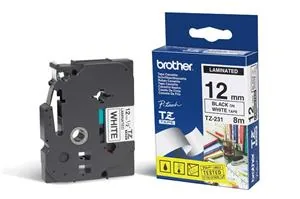 Brother TZe-231 - Standardní lepidlo - černá na bílé - Role (1,2 cm x 8 m) 1 kazeta/y lamino páska - pro Brother PT-D210, D600, H110; P-Touch PT-1005, D200, D450, E550, H105, H110, P300, P900