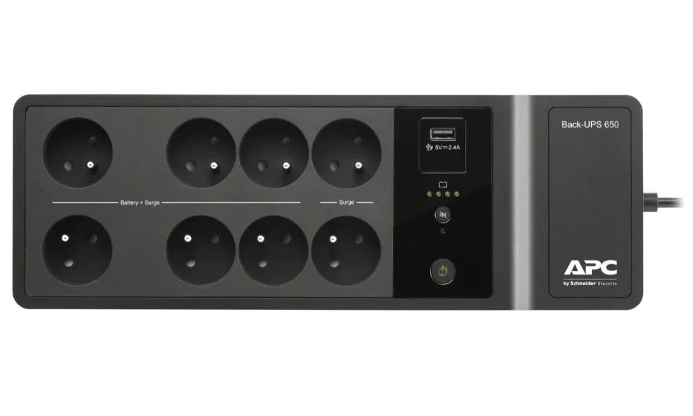 APC Back-UPS BE650G2-FR - UPS - AC 220/230 V - 400 watt - 650 VA - USB - výstupní konektory: 8 - Francie, Belgie - černá