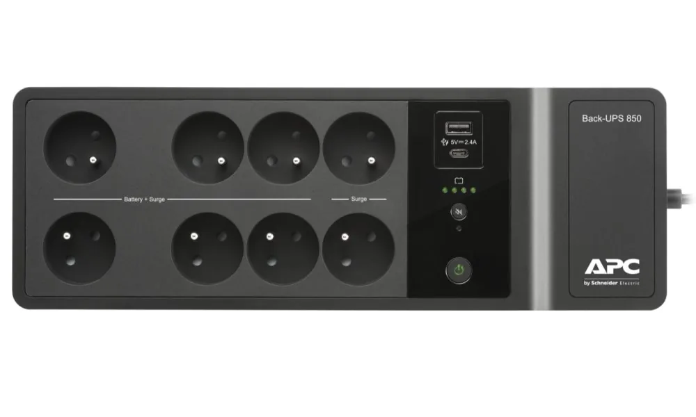 APC Back-UPS BE850G2-FR - UPS - AC 220/230 V - 520 watt - 850 VA - USB - výstupní konektory: 8 - Francie, Belgie - černá