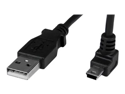 StarTech 1m Mini USB Cable Cord - A to Up Angle Mini B - Up Angled Mini USB Cable - 1x USB A (M), 1x USB Mini B (M) - Black (USBAMB1MU) - Kabel USB - USB (M) do mini-USB typ B (M) - 1 m - 90° konektor - černá