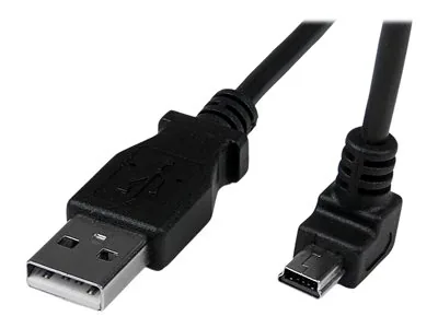 StarTech Down Angle Mini USB Cable - 2m - Black - USB A to Mini USB B - USB to Mini USB Cable - Mini USB Charger - USB A to Mini B (USBAMB2MD) - Kabel USB - USB (M) do mini-USB typ B (M) - USB 2.0 - 2 m - lisovaný, 90° konektor - černá