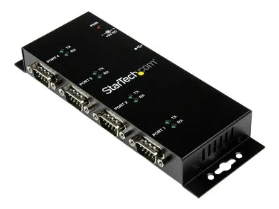 Startech 4 Port USB to Serial RS232 Adapter - Wall Mount - Din Rail - COM Port Retention - FTDI USB to DB9 RS232 Hub (ICUSB2324I) - Sériový adaptér - USB 2.0 - RS-232 x 4 - černá