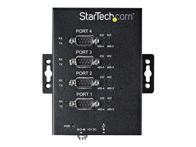 Startech 4 Port Serial Hub USB to RS232/RS485/RS422 Adapter, Industrial USB 2.0 to DB9 Serial Converter Hub, IP30 Rated, Din Rail Mountable Metal Serial Hub, 15kV ESD Protection - 6ft Locking Cable Incl - Sériový adaptér - USB 2.0 - RS-232/422/485 x 4 + U