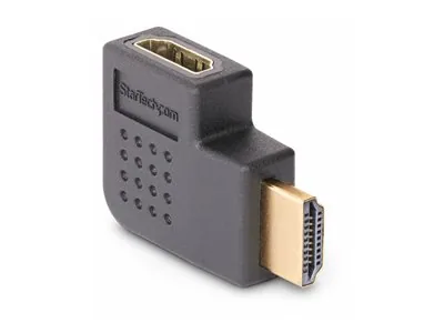 Startech Right Angle HDMI 2.0 Adapter, 90-Degree HDMI Port Saver, M/F - High Speed - HDMI adaptér - HDMI s piny (male) do HDMI se zdířkami (female) pravoúhlý - černá - pasivní, dvousměrný, podpora 4K60Hz