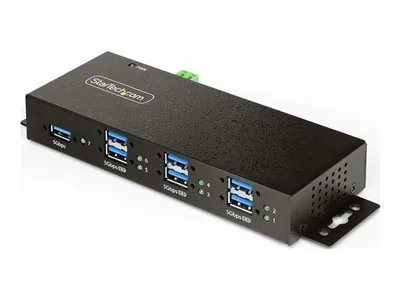 Startech 7-Port Managed USB Hub with 7x USB-A, Heavy Duty with Metal Industrial Housing, ESD & Surge Protection, Wall/Desk/Din-Rail Mountable, USB 3.0/3.1/3.2 Gen 1 5Gbps - Rozbočovač - 6 x USB 3.2 Gen 2 + 1 x USB 3.2 Gen 1 - desktop, lze montovat na konz