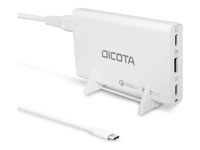 DICOTA - Síťový adaptér - univerzální - 65 watt - PD 3.0, QC 4.0+ - 3 výstupní konektory (2 x USB-C, USB) - na kabelu: USB-C - bílá
