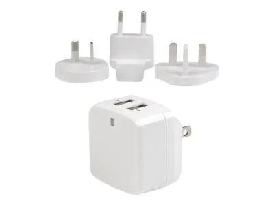 Startech Dual Port USB Wall Charger 17W/3.4A - Travel Charger 110V/220V - Síťový adaptér - 17 Watt - 3.4 A - 2 výstupní konektory (USB) - bílá - pro P/N: USBLT1MWS, USBLT2MBR, USBLT2MW, USBLT30CMW, USBLTM1MBK, USBLTM1MWH, VID2VGATV3