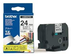 Brother TZe-251 - Standardní lepidlo - černá na bílé - Role (2,4 cm x 8 m) 1 kazeta/y lamino páska - pro Brother PT-D600; P-Touch PT-2430, 3600, 7600, 9800, D800, E500, E550, H500, P750, P900
