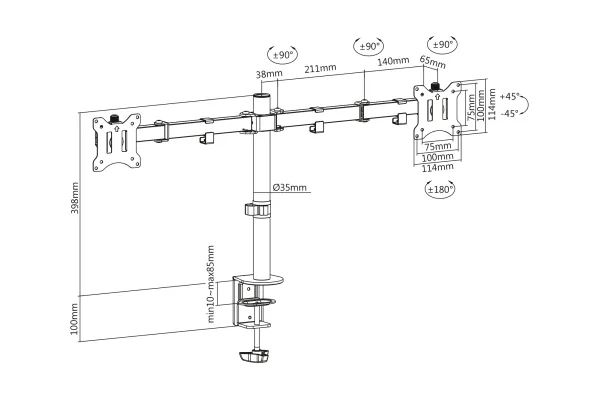 Digitus držák na dva monitory 15-32 ", 2x 8 kg (max.), Černé VESA: 75 x 75, 100 x 100