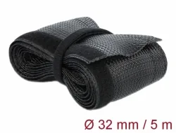 Delock Pletené opláštění na suchý zip 5 m x 32 mm, černé