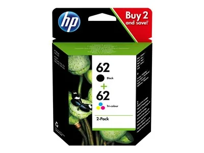 HP 62 - 2-balení - pigmentová černá, barva (azurová, purpurová, žlutá) - originální - černá, barva (azurová, purpurová, žlutá) - blistr - inkoustová cartridge - pro ENVY 55XX, 56XX, 76XX; Officejet 200, 250, 57XX, 8040