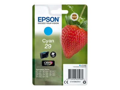 Epson 29 - 3.2 ml - azurová - originální - blistr s RF / akustickým alarmem - inkoustová cartridge - pro Expression Home XP-235, 245, 247, 255, 332, 335, 342, 345, 432, 435, 442, 445, 455