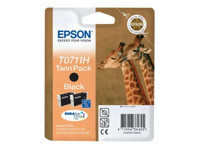 Epson T0711 Twin Pack - 2-balení - Vysoká kapacita - černá - originální - blistr s RF / akustickým alarmem - inkoustová cartridge - pro Stylus SX210, SX215, SX410, SX415, SX510, SX515, SX610; Stylus Office B1100, BX310, BX610