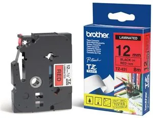 Brother TZe-431 - Černá na červené - Role (1,2 cm x 8 m) 1 kazeta/y lamino páska - pro Brother PT-D210, D600, H110, P750, P950; P-Touch Cube PT-P300; P-Touch Cube Pro PT-P910