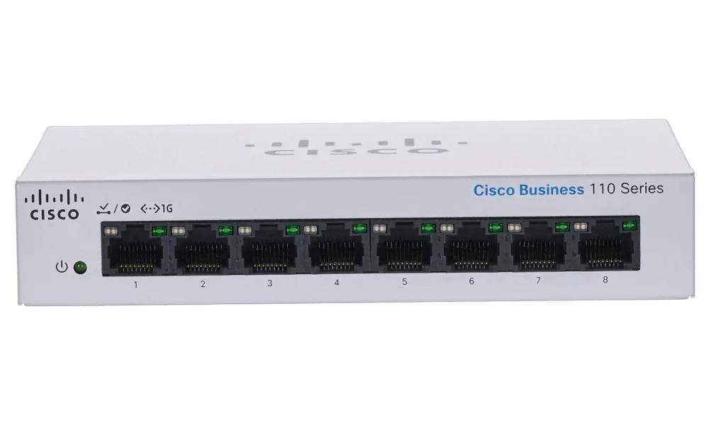 Cisco Business 110 Series 110-8T-D - Přepínač - neřízený - 8 x 10/100/1000 - Lze montovat do rozvaděče, desktop, pro připevnění na zeď - napájení DC
