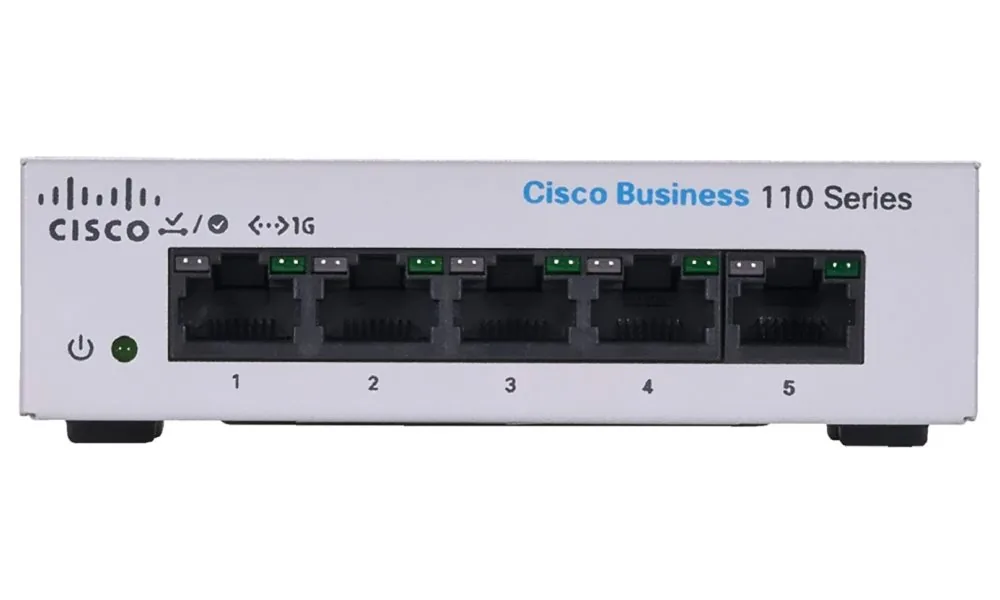 Cisco Business 110 Series 110-5T-D - Přepínač - neřízený - 5 x 10/100/1000 - Lze montovat do rozvaděče, desktop, pro připevnění na zeď - napájení DC