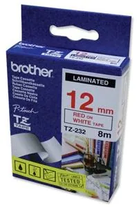 Brother TZe-232 - Standardní lepidlo - červená na bílé - Role (1,2 cm x 8 m) 1 kazeta/y lamino páska - pro Brother PT-P750, PT-P950; P-Touch PT-D210, PT-D800, PT-H500; P-Touch Cube Plus PT-P710