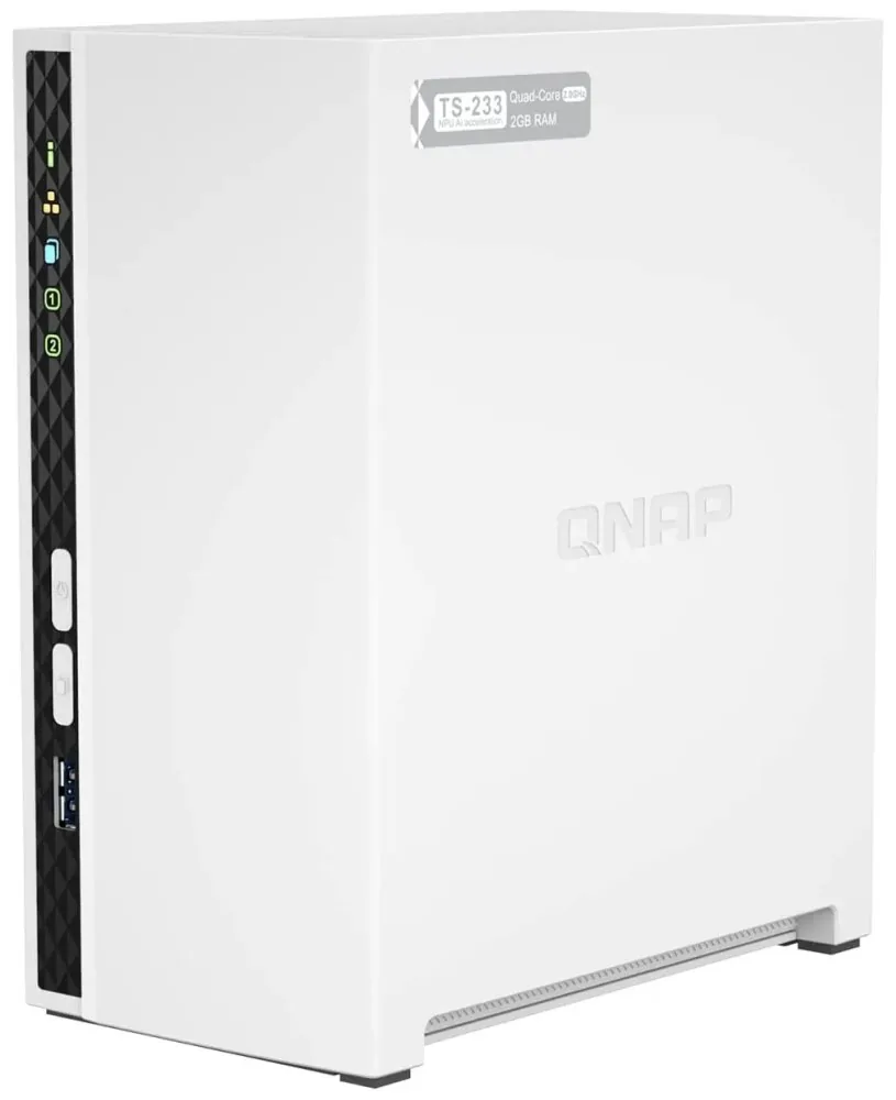 QNAP TS-233 (4core 2,0GHz + NPU, 2GB DDR4 RAM, 2x SATA, 1x GbE, 1x USB 2.0, 1x USB 3.2)