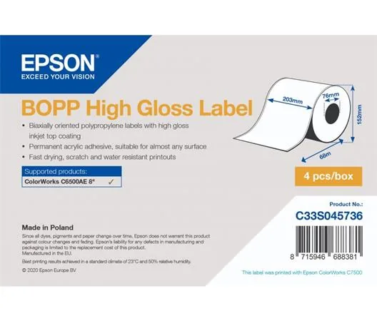 BOPP High Gloss Label Cont.R, 203mm x 68m