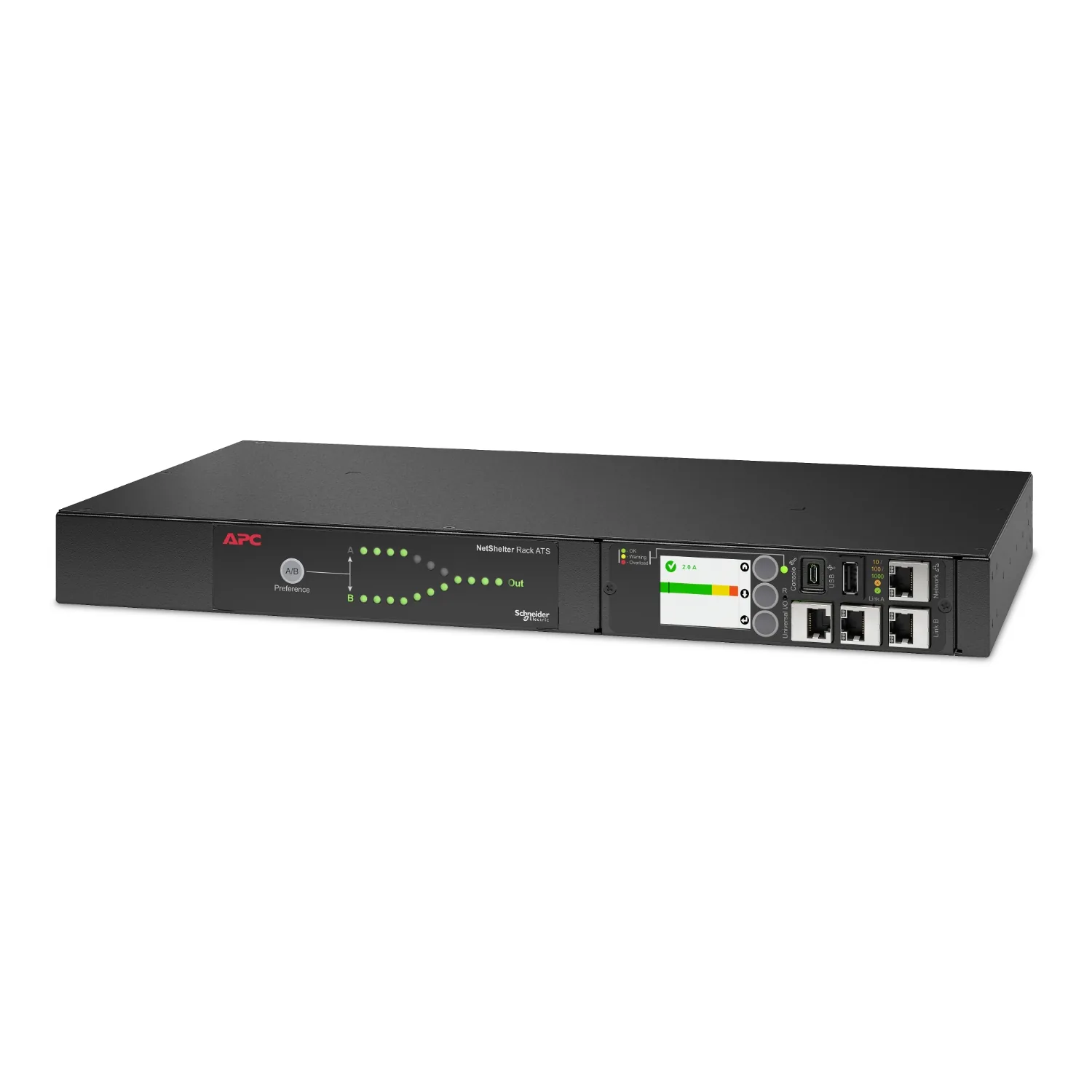 APC NetShelter - Automatický převodový spínač (k montáži na regál) - AC 207-253 V - 3700 VA - 1 fáze - Ethernet 10/100/1000, USB - výstupní konektory: 9 - 1U - 2.44 m kabel - černá