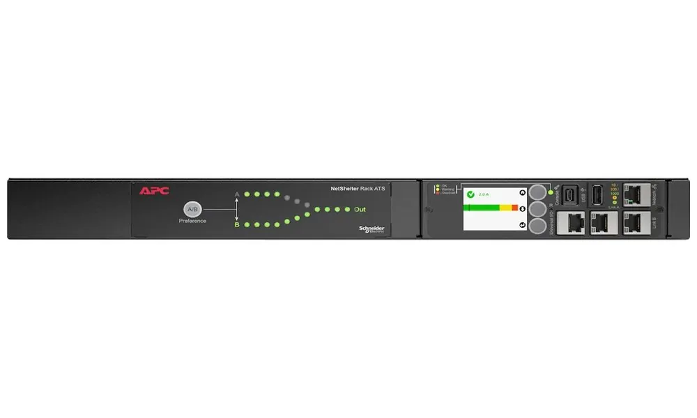 APC NetShelter - Automatický převodový spínač (k montáži na regál) - AC 207-253 V - 2000 VA - 1 fáze - Ethernet 10/100/1000, USB - výstupní konektory: 12 - 1U - černá