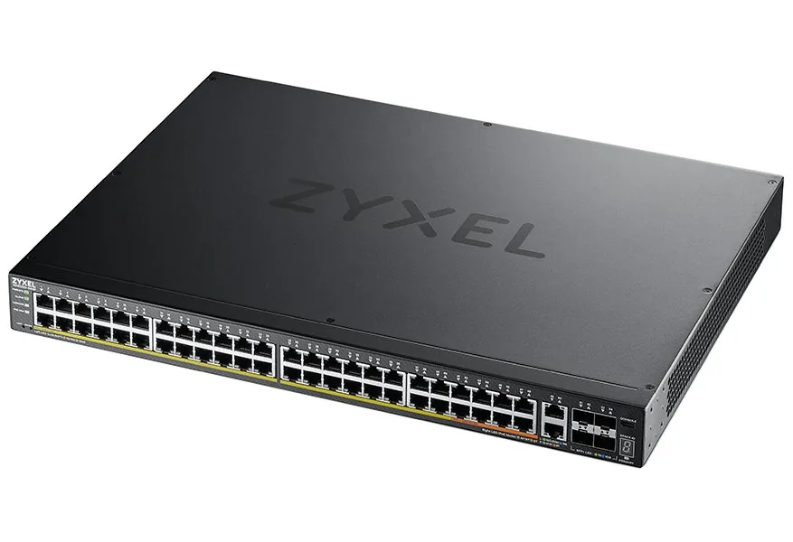 Zyxel XGS2220 Series XGS2220-54HP - Přepínač - 48portový přístup GbE L3, NebulaFLEX Cloud, s uplinkem 6 10G - řízený - 40 x 10/100/1000 (PoE+) + 8 x 10/100/1000 (PoE++) + 2 x 1/2.5/5/10 (PoE++) + 4 x 10 Gigabit SFP+ - desktop, Lze montovat do rozvaděče -
