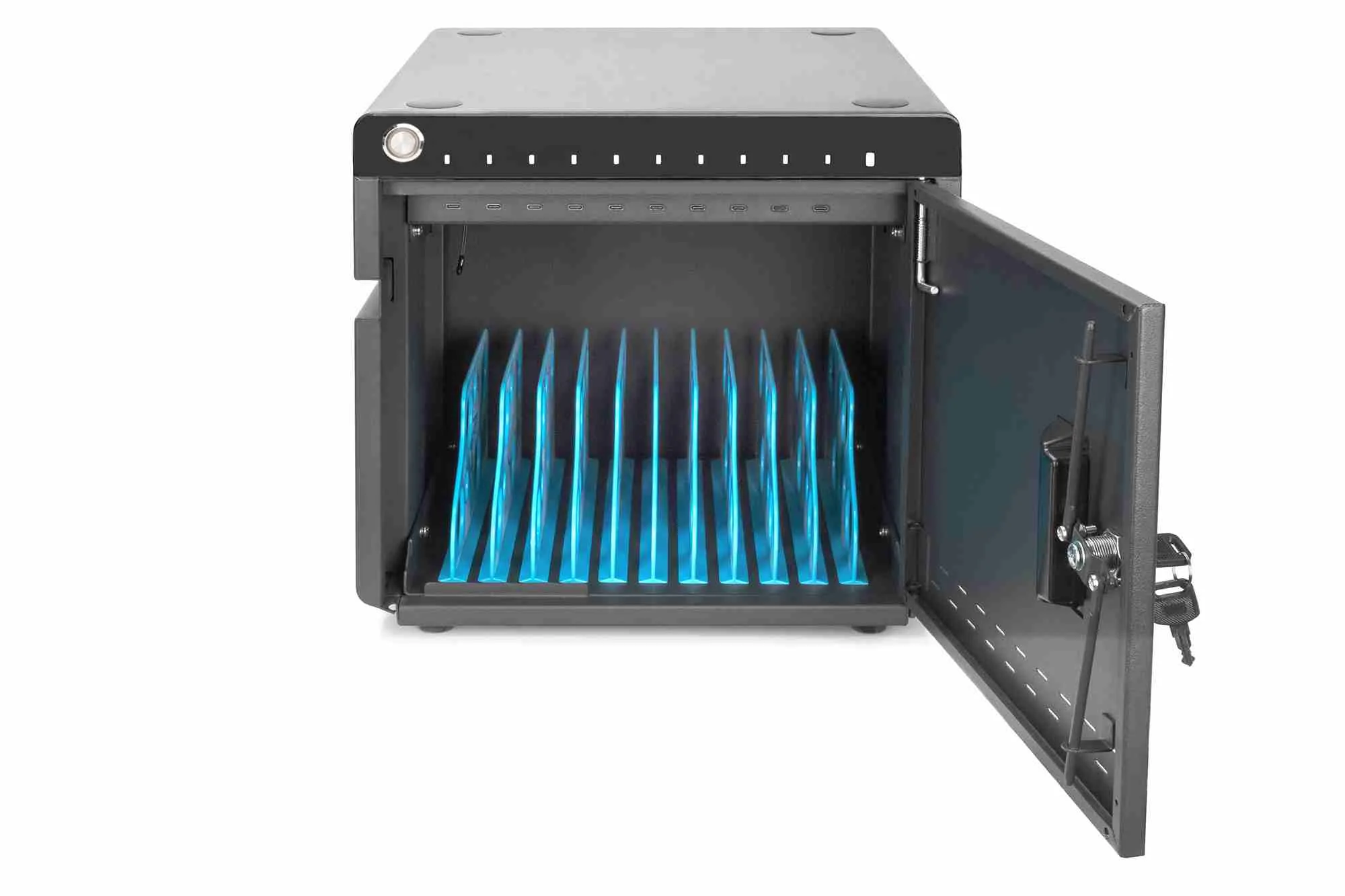 DIGITUS mobilní stolní nabíjecí skříňka pro tablety do 14 palců, 10 zařízení. UV-C, USB-C ( až 20W na zařízení