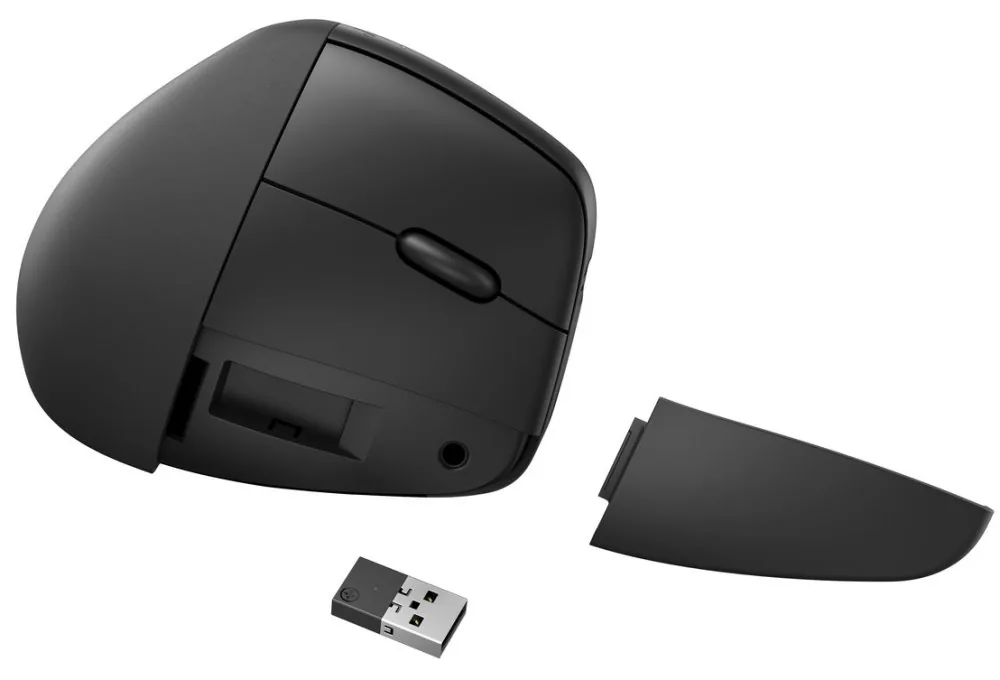 HP 925 - Vertikální myš - ergonomický - 6 tlačítka - bezdrátový - Bluetooth 5.3, 2.4 GHz - bezdrátový přijímač USB - černá - 100% papírový obal