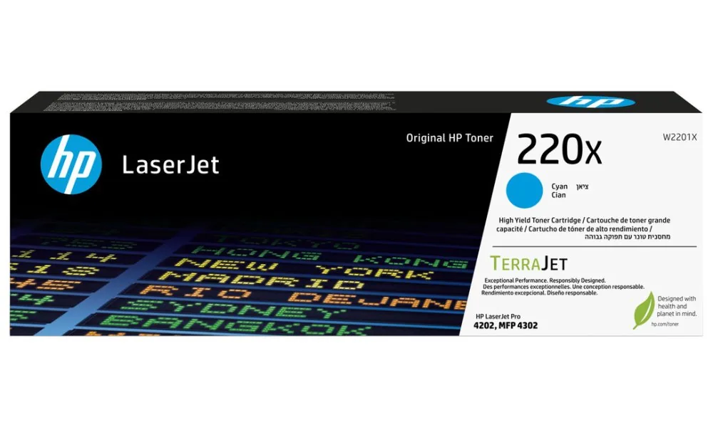 HP 220X - Vysoká výtěžnost - azurová - originální - LaserJet - pouzdro - kazeta s barvivem (W2201X) - pro Color LaserJet Pro 4201, MFP 4301, MFP 4303