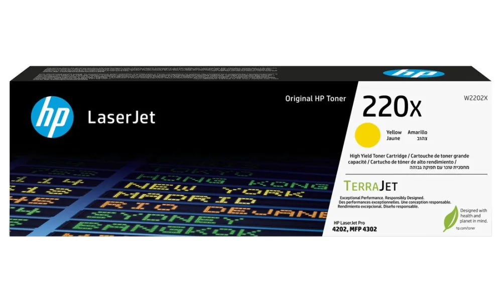 HP 220X - Vysoká výtěžnost - žlutá - originální - LaserJet - pouzdro - kazeta s barvivem (W2202X) - pro Color LaserJet Pro 4201dn, 4201dne, 4201dw, 4201dwe, 4202dn, 4202dw, 4203dw