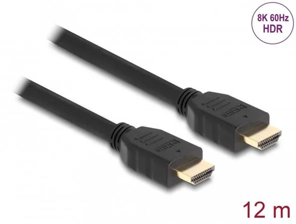 Delock - Vysoká rychlost - kabel HDMI s ethernetem - HDMI s piny (male) do HDMI s piny (male) - 12 m - cerná - podpora 8K60Hz, rychlost prenosu dat až 48 Gbps