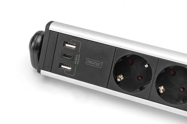 Digitus Prodlužovací přívod 230V 1,5m 6 zásuvek+vypínač+2xUSB-A+1xUSB-C
