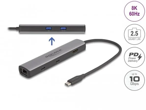 Delock - Dokovací stanice - USB-C 3.2 Gen 2 / Thunderbolt 3 / Thunderbolt 4 - HDMI - 2.5GbE