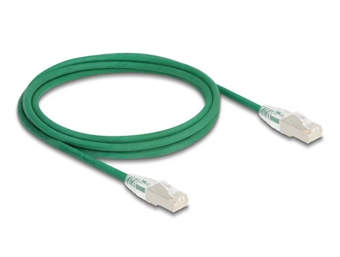 Delock - Sítový kabel - RJ-45 (M) do RJ-45 (M) - 2 m - 4.9 mm - U/FTP - CAT 6a - neobsahuje halogen, tenký, zakrivená západka - zelená