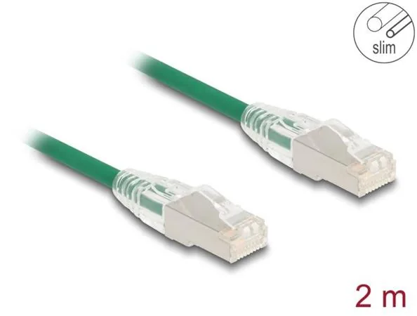 Delock - Sítový kabel - RJ-45 (M) do RJ-45 (M) - 2 m - 4.9 mm - U/FTP - CAT 6a - neobsahuje halogen, tenký, zakrivená západka - zelená