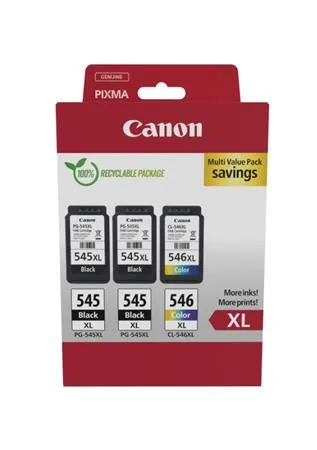 Canon PG-545XL x2 /CL-546XL Multi Pack - 3-balení - Vysoká výtěžnost - černá, barva (azurová, purpurová, žlutá) - originální - závěsný box - inkoustová cartridge - pro PIXMA TR4551, TR4650, TR4651, TS3350, TS3351, TS3352, TS3355, TS3450, TS3451, TS3452