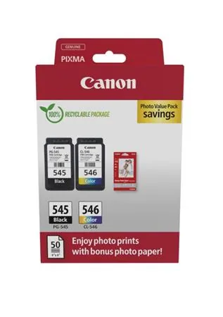 Canon PG-545 / CL-546 Value Pack - 2-balení - 8 ml - černá, barva (azurová, purpurová, žlutá) - originální - závěsný box - inkoustová kazeta/sada papíru - pro PIXMA iP2850, MG2450, MG2550, TR4550, TR4551