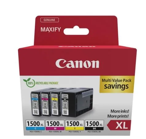 Canon PGI-1500XL BK/C/M/Y Multipack - 4-balení - XL - černá, žlutá, azurová, purpurová - originální - inkoustový zásobník - pro MAXIFY MB2050, MB2150, MB2155, MB2350, MB2750, MB2755