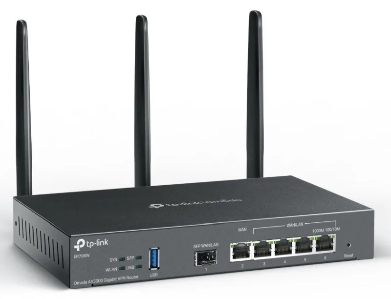 TP-Link Omada ER706W V1 - Bezdrátový router 4portový switch - 1GbE - porty WAN: 6 - Wi-Fi 6 - Dual Band - pro připevnění na zeď