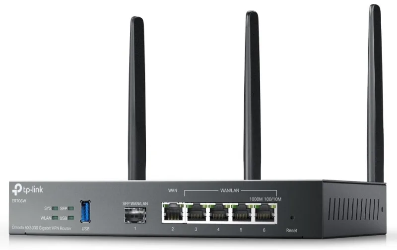 TP-Link Omada ER706W V1 - Bezdrátový router 4portový switch - 1GbE - porty WAN: 6 - Wi-Fi 6 - Dual Band - pro připevnění na zeď