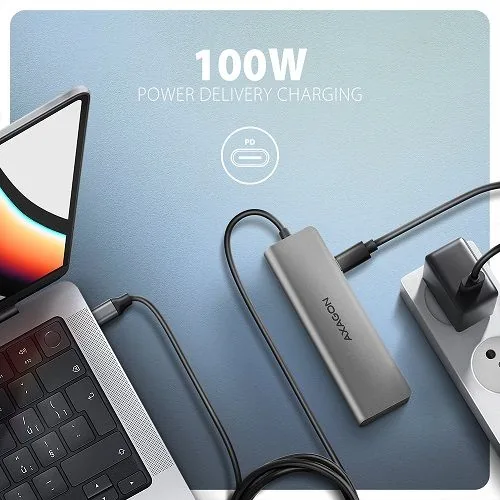 AXAGON HMC-5H, USB 5Gbps hub, 3x USB-A, HDMI 4k/30Hz, PD 100W, kabel USB-C 100cm