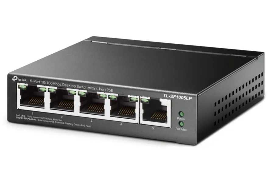 TP-Link TL-SF1005LP - V1 - přepínač - neřízený - 5 x 10/100 (4 PoE) - desktop, pro připevnění na zeď - PoE (41 W)