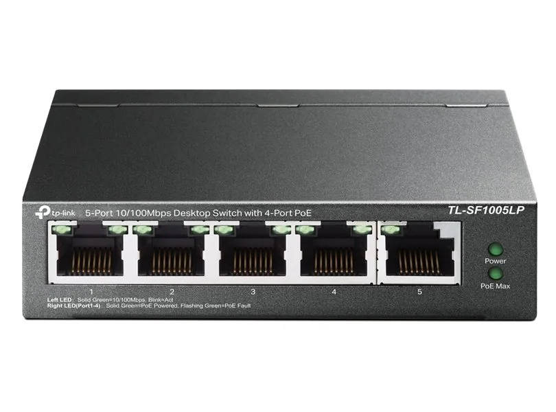 TP-Link TL-SF1005LP - V1 - přepínač - neřízený - 5 x 10/100 (4 PoE) - desktop, pro připevnění na zeď - PoE (41 W)