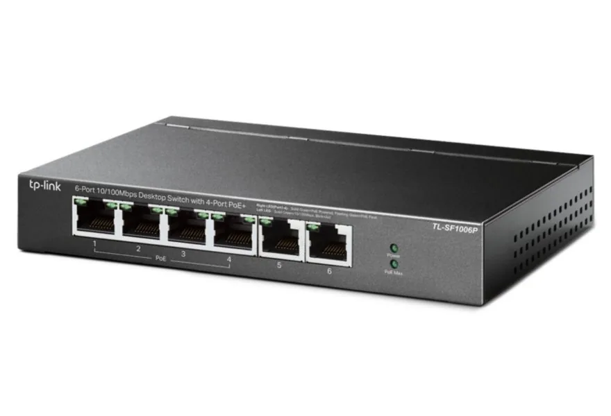 TP-Link TL-SF1006P - V1 - přepínač - neřízený - 6 x 10/100 (4 PoE+) - desktop, pro připevnění na zeď - PoE+ (67 W)