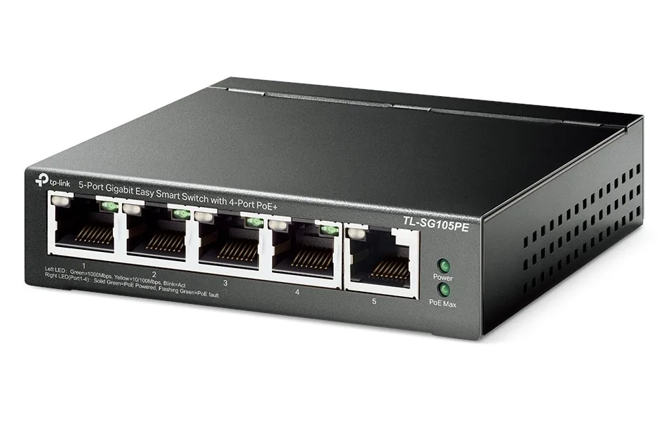 TP-Link TL-SG105PE - Přepínač - řízený - 5 x 10/100/1000 (4 PoE+) - desktop - PoE+ (65 W)