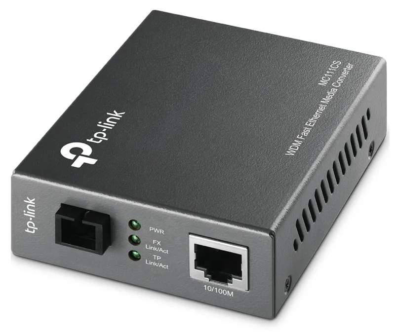 TP-Link MC111CS - Konvertor médií s optickými vlákny - 100Mb LAN - 10Base-T, 100Base-FX, 100Base-TX - RJ-45 / jednoduchý režim SC - až 20 km - 1550 (TX) / 1310 (RX) nm