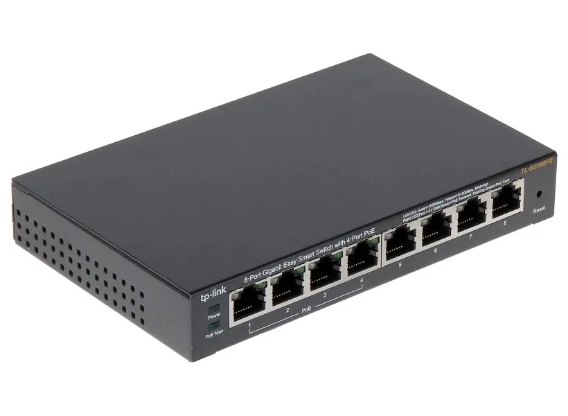 TP-Link Easy Smart TL-SG108PE - Přepínač - inteligentní - 4 x 10/100/1000 (4 PoE+) + 4 x 10/100/1000 - desktop - PoE+ (64 W)