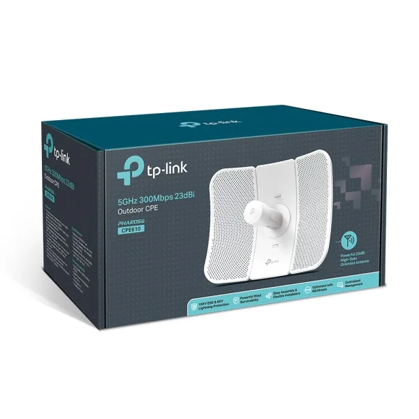 5 GHz 300 Mbps 23 dBi Outdoor CPE Port: 1 × 10 100 Mbps Shielded Ethernet Port SPEED: 300 Mbps at 5 GHz FEATURE: 23 dBi,