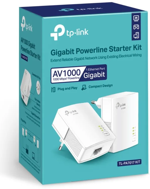 TP-Link TL-PA7017 KIT - V4 - Starter Kit - sada napájecího adaptéru 1GbE, HomePlug AV (HPAV), HomePlug AV (HPAV) 2.0, IEEE 1901 - zapojitelný do zdi (balení 2)